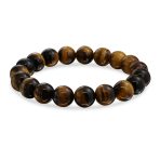 Set of 3 Hamsa Hand Natural Tiger Eye and Onyx Bead Stretch Bracelet Gold Plated - Image 2
