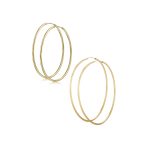 Set of 2 Minimalist Hoop Earrings 2MM Gold 2 & 2.75 Inch