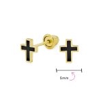 Tiny Religious Mini Cross Stud Earrings Two-tone Black Enamel 14K Gold Screwback - Image 4