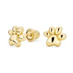 14K Gold Pet Paw Print Stud Earrings Safety Screwback