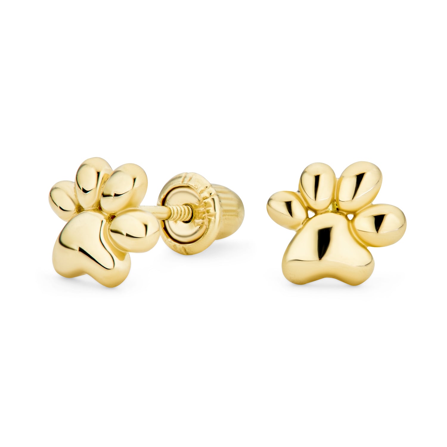 tiny-delicate-paw-dog-stud-gio-fe4059_1 14K Gold Pet Paw Print Stud Earrings Safety Screwback - Image 1