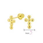 14K Yellow Gold Religious Cross Stud Earrings Mini Balls - Image 4