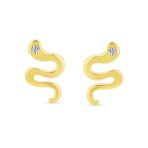 Minimalist CZ Stud Earrings: Tiny Snake Design in 14K Yellow Gold - Image 2