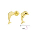 Tiny Nautical Tropical Ocean Marine Life 14K Yellow Gold Dolphin Stud Earrings Safety Screw-back - Image 4