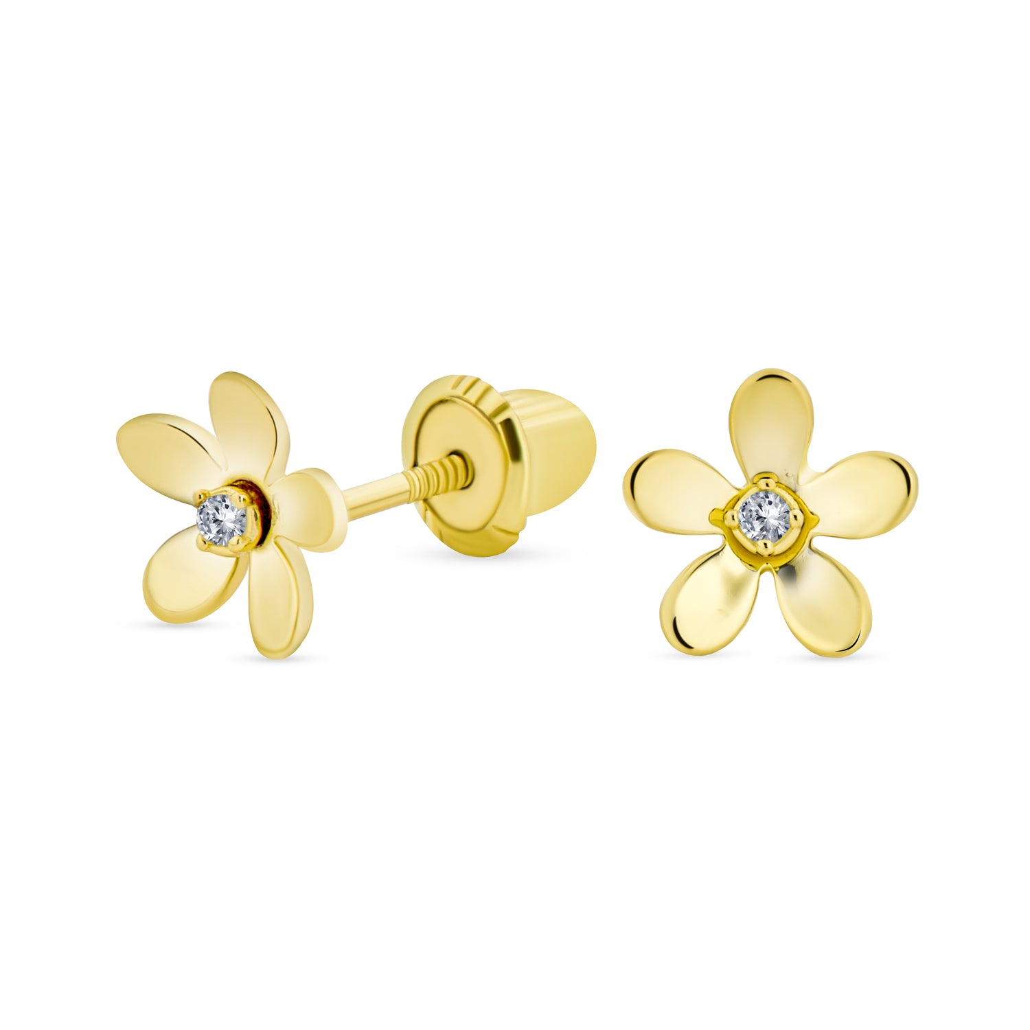 tiny-gold-flower-cz-earrings-gio-fe4373_2 Tiny CZ Accent Daisy Flower Stud Earrings 14K Gold Screw Back Cubic Zirconia - Image 1