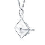 Graduate Gift Sterling Silver Pendant Necklace with Graduation Cap Hat Design - Image 2