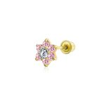 Tiny Flower Screwback CZ Stud Helix Lobe Cartilage 1 Piece Earring 14K Real Gold 4MM - Image 2