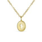 Tiny Petite Religious Cross Pendant Necklace 14K Gold Plated Silver Chain