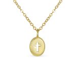 Tiny Petite Religious Cross Pendant Necklace 14K Gold Plated Silver Chain - Image 2