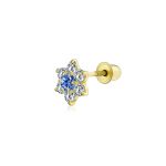 Cartilage Ear Stud Minimalist Gemstone CZ Birthstone Flower 14K Gold Earring