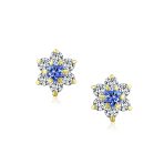 Tiny Royal Sapphire Blue Cubic Zirconia CZ Flower Stud Earrings 14K Gold Screw-back - Image 2