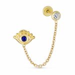 Blue CZ Evil Eye Protection 10K Gold Ear Cuff Cartilage