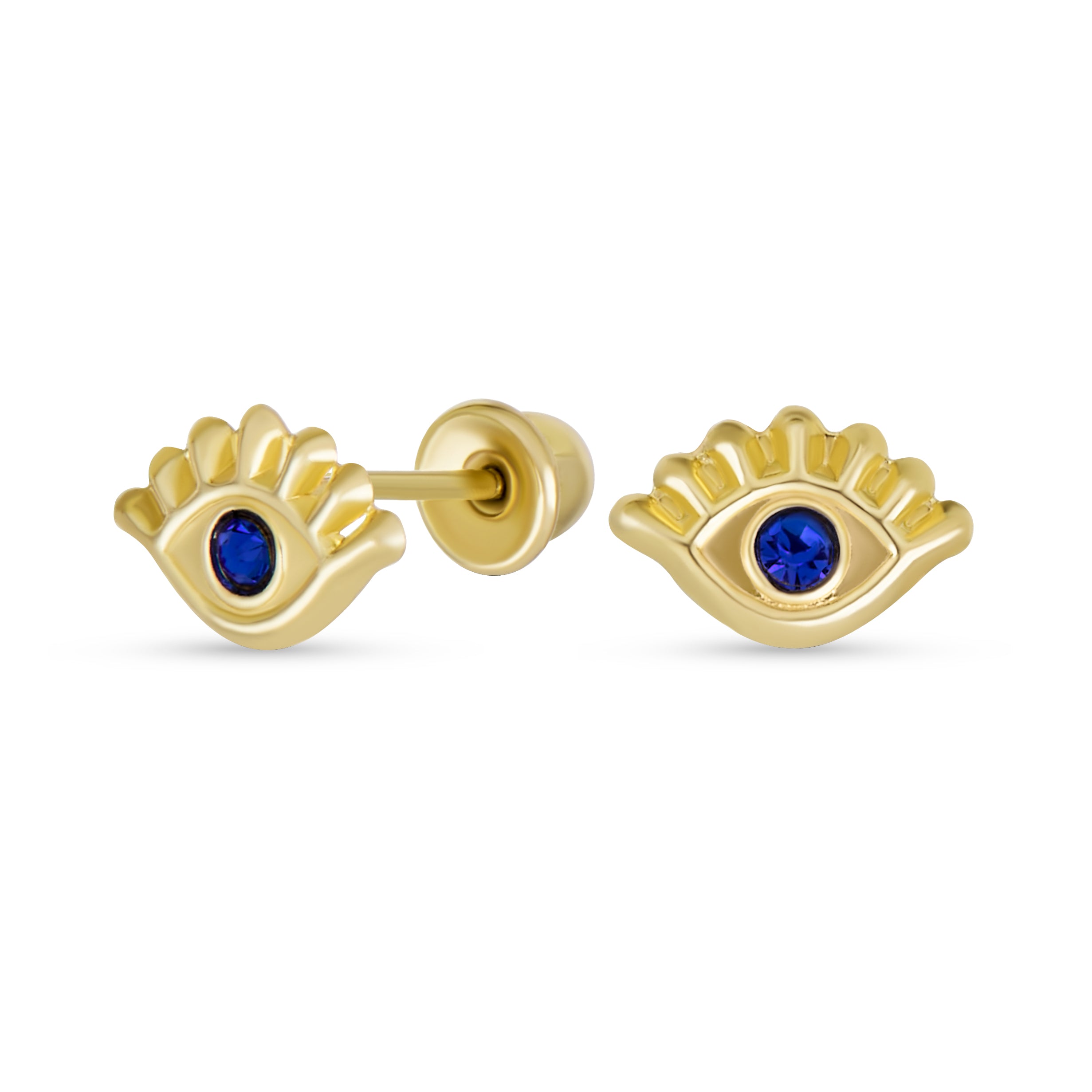 tiny_evil_eye_stud_earrings_bro-14k609-1 Unisex 10K Gold Blue CZ Evil Eye Stud Earrings for Ear Lobe Cartilage Protection - Image 1