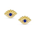 Unisex 10K Gold Blue CZ Evil Eye Stud Earrings for Ear Lobe Cartilage Protection - Image 2
