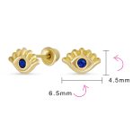 Unisex 10K Gold Blue CZ Evil Eye Stud Earrings for Ear Lobe Cartilage Protection - Image 4