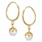 Petite 10K Gold Dangle Earrings with Freshwater Pearl - June Birthstone - Image 2