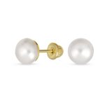 Tiny 10K Gold Freshwater Cultured Button Pearl Stud Earrings June Birthstone