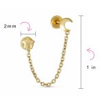 Unisex 10K Gold Ear Cuff Cartilage Double Piercing Chain Moon & Star Earring - Image 3