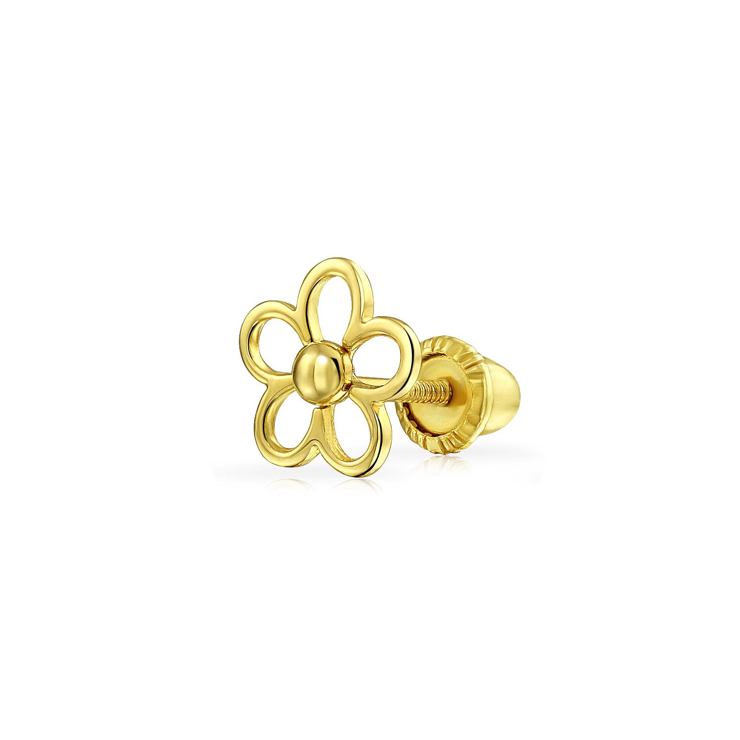 tiny_minimalist_cz_accent_dainty_gio-fe3424-1p-az_1 Tiny Petite 14K Yellow Gold Daisy Flower Cartilage Ear Lobe Stud Earring Secure Clutch Screw back - Image 1