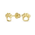 Pet Lover Paw Print Stud Earrings and Safety Clutch 10K Gold
