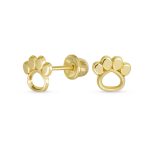 Pet Lover Paw Print Stud Earrings and Safety Clutch 10K Gold