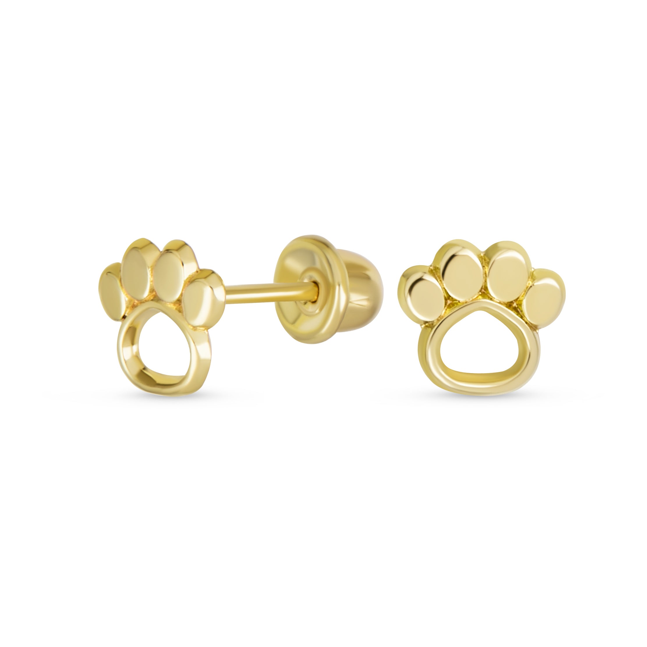 tiny_paw_print_stud_earrings_bro-10k249-2 Pet Lover Paw Print Stud Earrings and Safety Clutch 10K Gold - Image 1