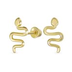Minimalist Snake Stud Earrings in 14K Yellow Gold with Safety Clutch Screw Back