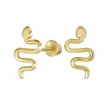 Minimalist Snake Stud Earrings in 14K Yellow Gold with Safety Clutch Screw Back