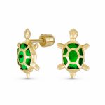 Nautical Jewelry Tiny CZ Green Turtle 14K Gold Stud Earrings Secure Screw-back