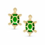 Nautical Jewelry Tiny CZ Green Turtle 14K Gold Stud Earrings Secure Screw-back - Image 2