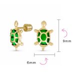 Nautical Jewelry Tiny CZ Green Turtle 14K Gold Stud Earrings Secure Screw-back - Image 4