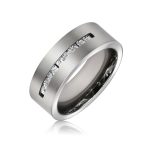 Wide CZ Channel Set Titanium Wedding Band Ring for Men Silver Tone Titanium