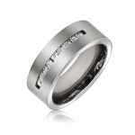 Wide CZ Channel Set Titanium Wedding Band Ring for Men Silver Tone Titanium