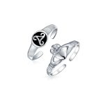 Set of 2 BFF Celtic Claddagh Heart & Trinity Knot  Midi Toe Ring Sterling Silver