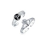 Set of 2 BFF Celtic Claddagh Heart & Trinity Knot  Midi Toe Ring Sterling Silver