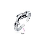 Set of 2 Nautical Beach Clam Shell and Dolphin Midi Toe Ring Oxidized Silver - Image 3