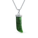 Italian Horn Pendant & Green Jade Hoop Earrings Jewelry Set Sterling Silver - Image 3