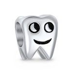 Smiling Tooth Fairy Charm Bead in Oxidized Sterling Silver for European Bracelet