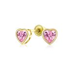 Romantic Love Tiny Mini Cubic Zirconia Aqua Blue CZ Heart Stud Earrings 14K Yellow Gold - Image 8