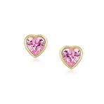 Romantic Love Tiny Mini Cubic Zirconia Aqua Blue CZ Heart Stud Earrings 14K Yellow Gold - Image 17