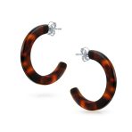 Brown Acrylic Tortoise Shell Hoop Huggies Earrings Stainless Steel 1 Inch - Image 3