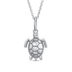Tiny Nautical Sea Beach Turtle Pendant Necklace & Stud Earrings Jewelry Set .925 Sterling Silver - Image 3