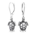 Hawaiian Sea Turtle Dangle Earrings in Oxidized  Sterling Silver - Image 2