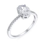 Classic .925 Sterling Silver 2CT Oval CZ Solitaire Engagement Ring with Pave Thin Band