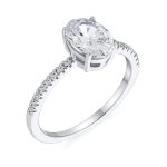 Classic .925 Sterling Silver 2CT Oval CZ Solitaire Engagement Ring with Pave Thin Band