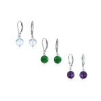 Set of 3 Simple Natural Stone 8MM Ball Drop Earrings Sterling Silver Leverback - Image 4