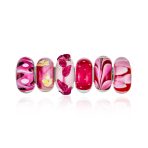 Mixed Set Red Pink Floral Murano Glass Flower Charm Bead Sterling Silver Core For Bracelet