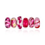 Mixed Set Red Pink Floral Murano Glass Flower Charm Bead Sterling Silver Core For Bracelet