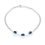 Turkish Translucent Blue Evil Eye Charm Link Bracelet Sterling Silver