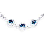 Turkish Translucent Blue Evil Eye Charm Link Bracelet Sterling Silver - Image 2